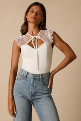 Coveted Crush Ivory Lace Tie-Neck Bodysuit