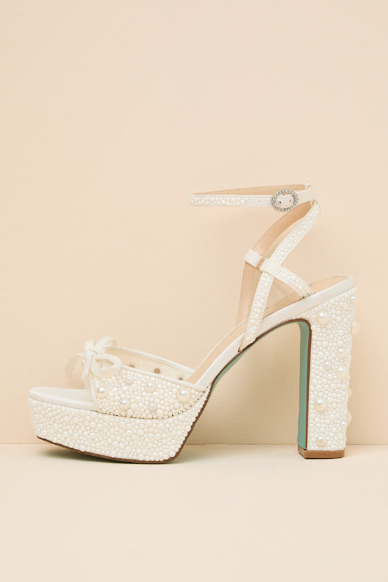 Enola Ivory Pearl Platform Ankle Strap High Heel Sandals