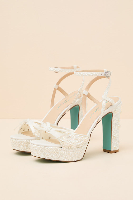 Enola Ivory Pearl Platform Ankle Strap High Heel Sandals