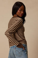 Becky Brown and Beige Striped Button-Up Cardigan