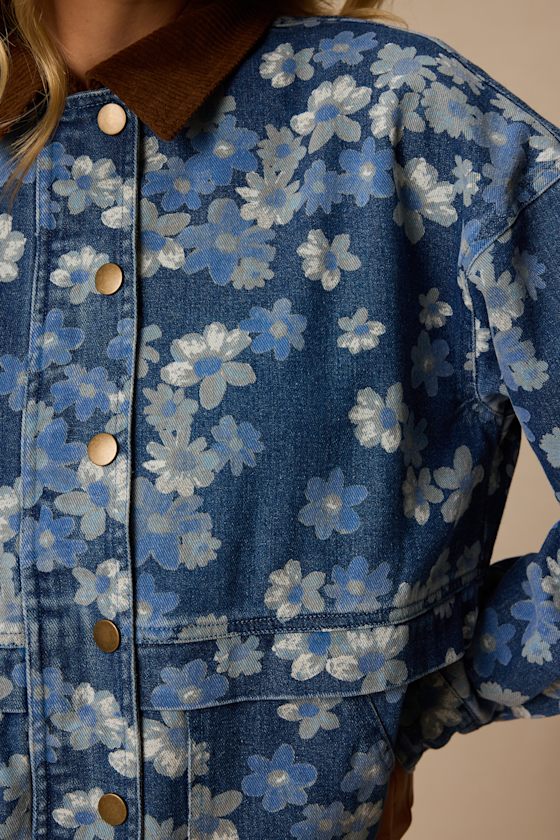 Cohen Medium Wash Floral Denim Jacket