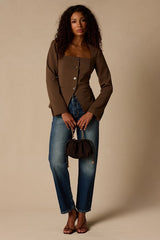 Myanna Brown Long Sleeve Blazer Top