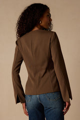 Myanna Brown Long Sleeve Blazer Top