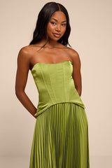 Makani Lime Green Satin Bustier Maxi Dress
