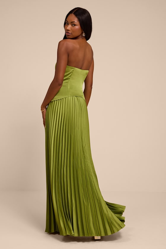Makani Lime Green Satin Bustier Maxi Dress
