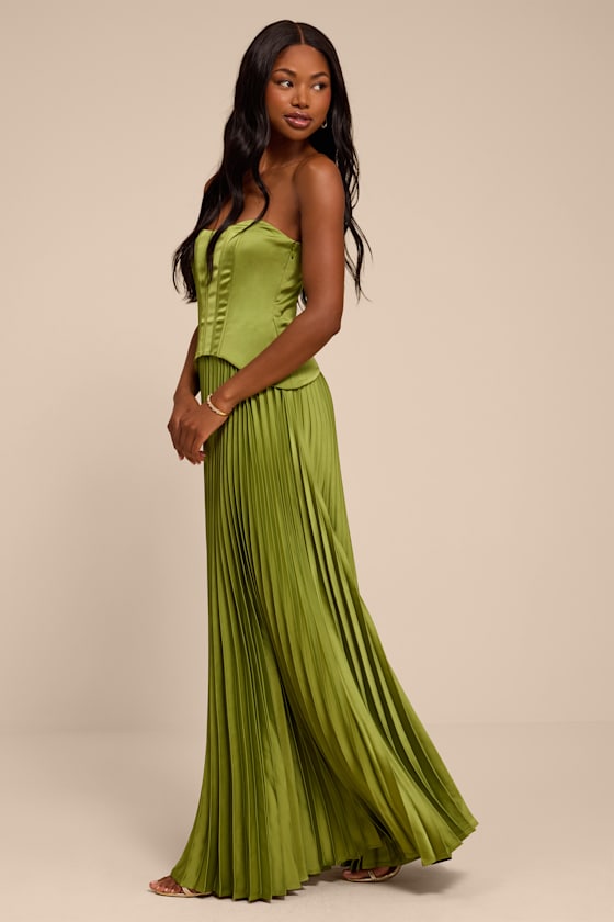 Makani Lime Green Satin Bustier Maxi Dress