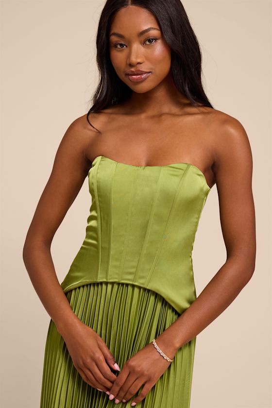Makani Lime Green Satin Bustier Maxi Dress