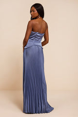 Makani Slate Blue Satin Bustier Maxi Dress
