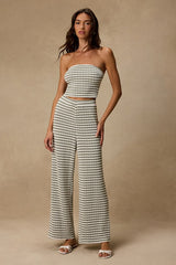 Esmira Ivory and Sage Striped Knit Wide-Leg Pants