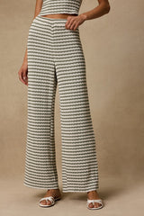 Esmira Ivory and Sage Striped Knit Wide-Leg Pants