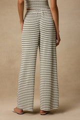 Esmira Ivory and Sage Striped Knit Wide-Leg Pants