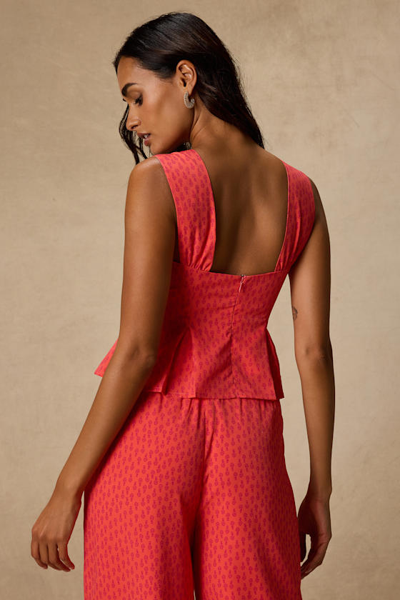 Marion Coral Floral Peplum Top