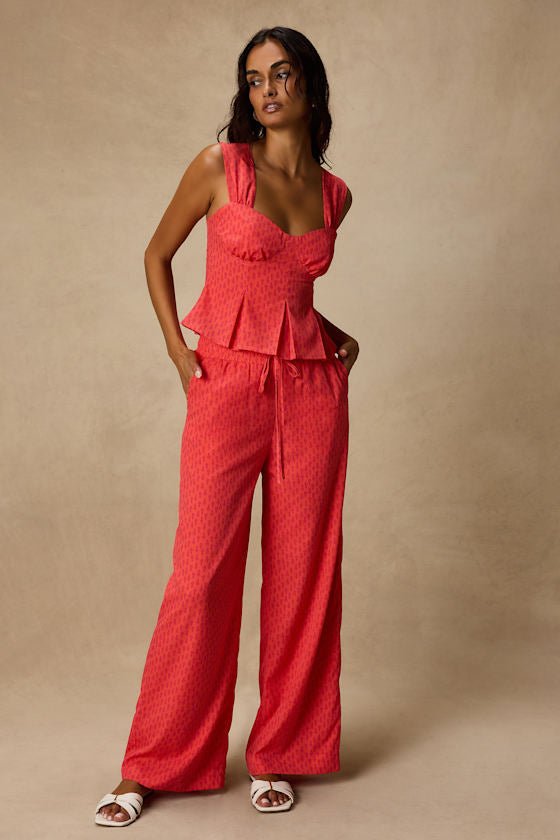 Marion Coral Floral Wide-Leg Pants