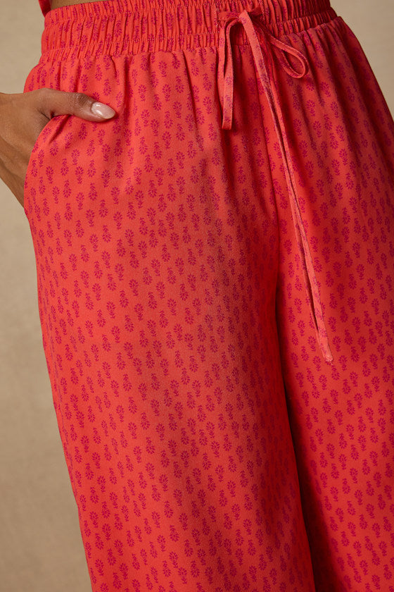 Marion Coral Floral Wide-Leg Pants