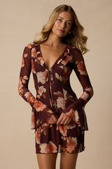 Hayden Brown Multi Floral Mesh Mini Dress