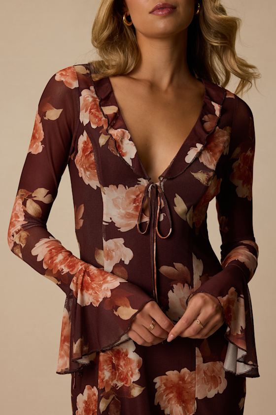 Hayden Brown Multi Floral Mesh Mini Dress