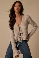 Phaedra Heather Taupe Tie-Front Cardigan