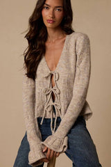 Phaedra Heather Taupe Tie-Front Cardigan