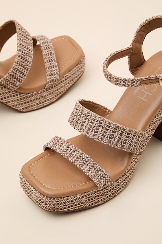 Alessia Brown Raffia Platform High Heel Sandals