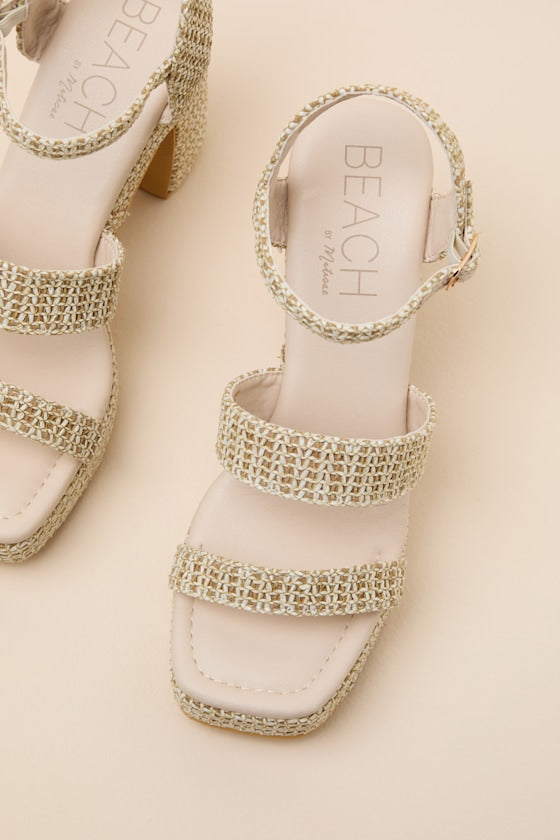Alessia Beige Raffia Platform High Heel Sandals