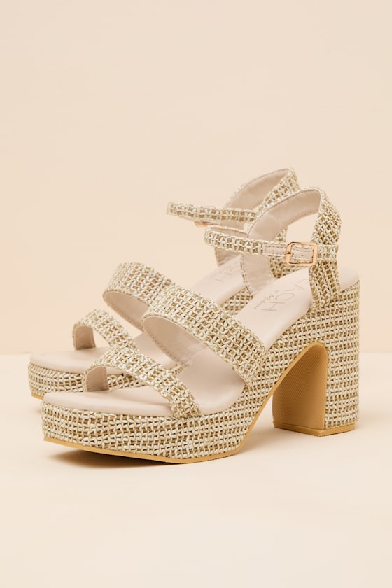 Alessia Beige Raffia Platform High Heel Sandals