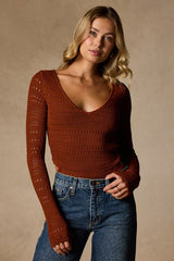 Sarai Rust Crochet Knit Cutout Bodysuit