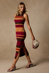 Jalene Brown Multi Striped Ribbed Knit Midi Dress