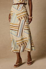 Kimaya Cream Multi Striped Midi Skirt