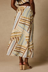 Kimaya Cream Multi Striped Midi Skirt