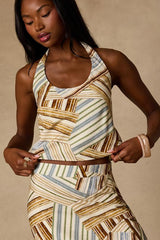 Kimaya Cream Multi Striped Halter Top
