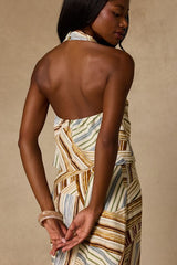 Kimaya Cream Multi Striped Halter Top