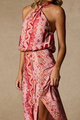 Lindley Pink Multi Boho Print Midi Skirt