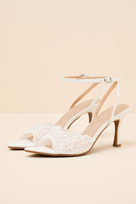 Regatta White Lace Ankle Strap High Heel Sandals