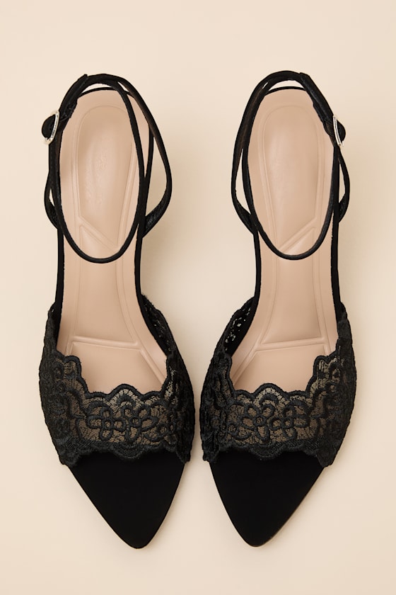 Regatta Black Lace Ankle Strap High Heel Sandals