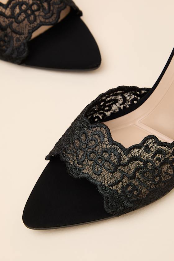 Regatta Black Lace Ankle Strap High Heel Sandals