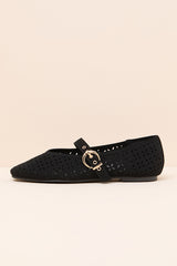 Nanette Black Eyelet Buckle Ballet Flats