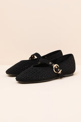 Nanette Black Eyelet Buckle Ballet Flats