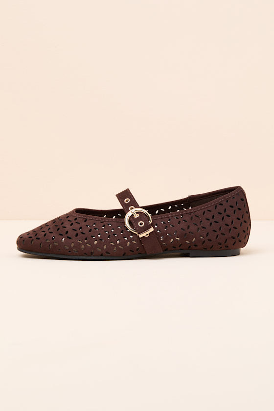 Nanette Brown Eyelet Buckle Ballet Flats