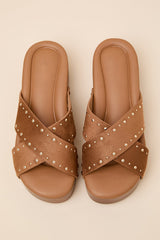 Loma Brown Studded Platform Slide Sandals