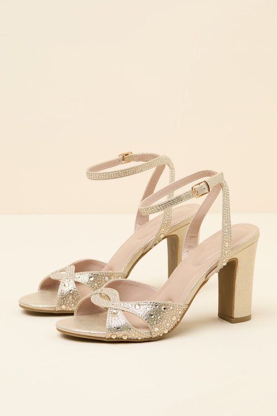 Olamide Gold Rhinestone High Heel Ankle Strap Sandals
