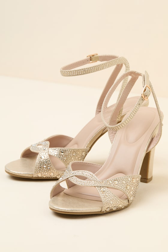 Olamide Gold Rhinestone High Heel Ankle Strap Sandals
