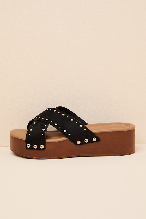 Loma Black Studded Platform Slide Sandals
