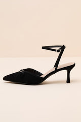 Jodelle Black Suede Pointed-Toe Ankle Strap Pumps