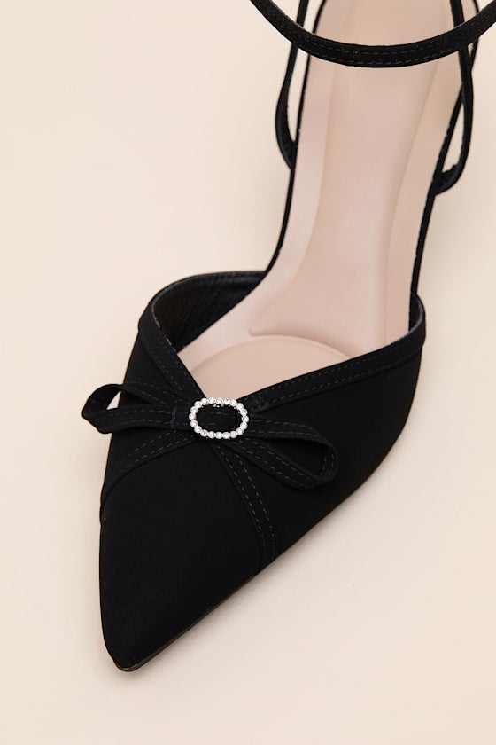 Jodelle Black Suede Pointed-Toe Ankle Strap Pumps