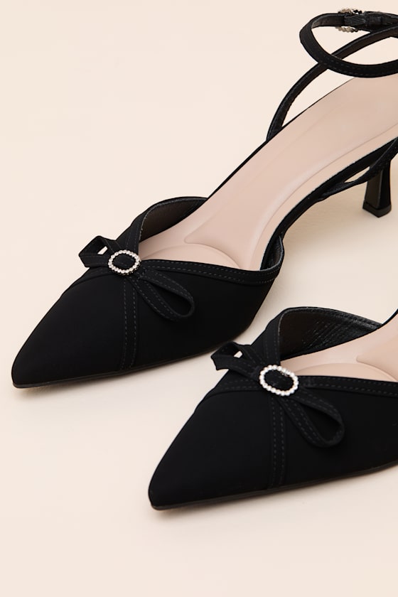 Jodelle Black Suede Pointed-Toe Ankle Strap Pumps