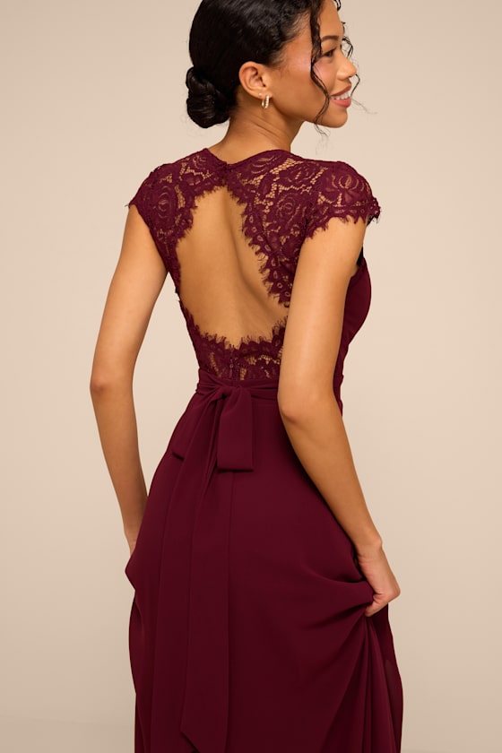 Momentous Moments Plum Lace Backless Maxi Dress
