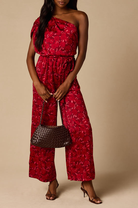 Diana Red Floral One-Shoulder Jumpsuit