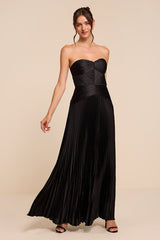 Elkay Black Pleated Satin Drop Waist Maxi Dress