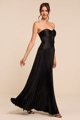 Elkay Black Pleated Satin Drop Waist Maxi Dress