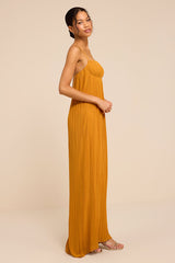 Avi Golden Yellow Pleated Sleeveless Maxi Dress